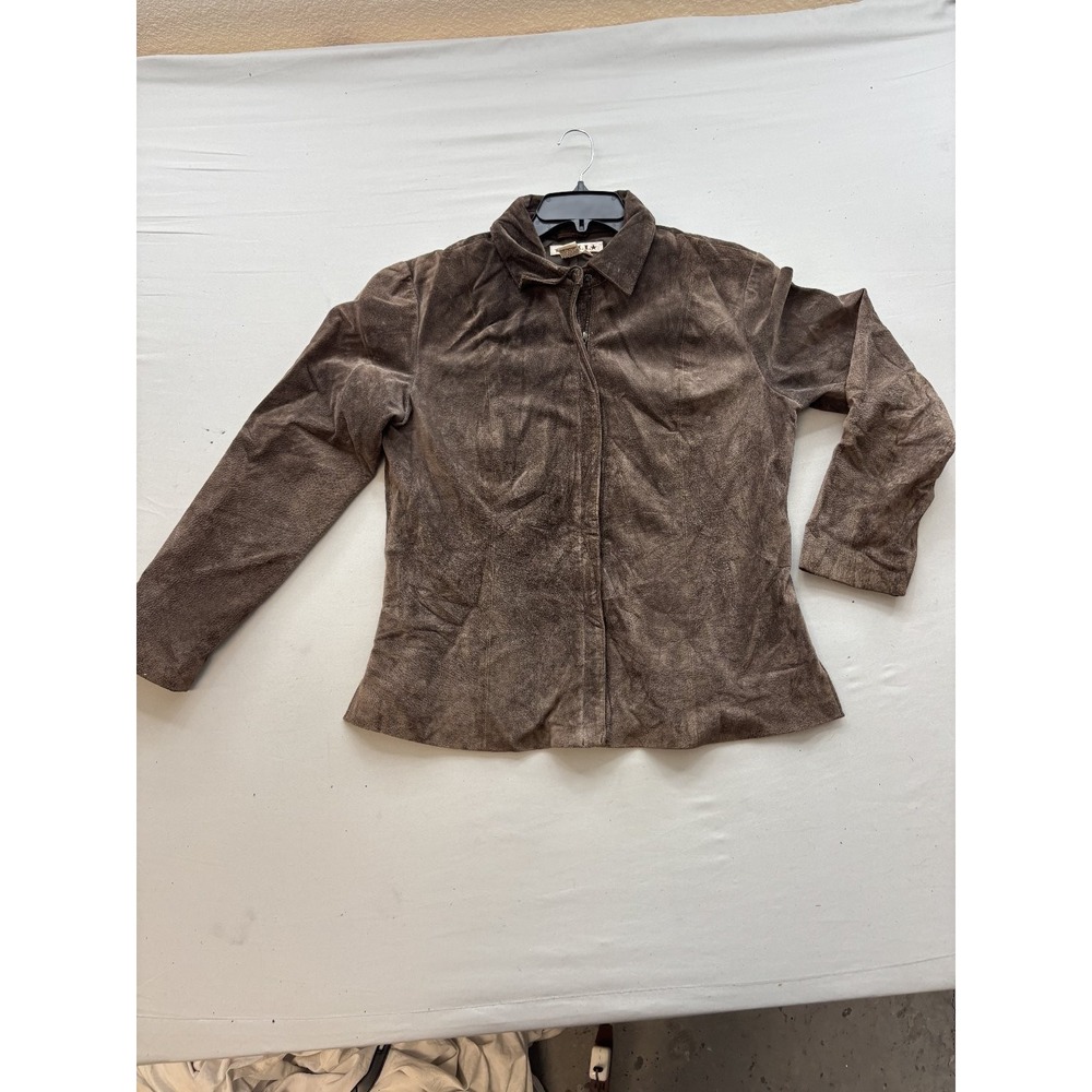 A.M.I.A Women's Distressed Brown Suede Leather Jacket Full Zip Size L